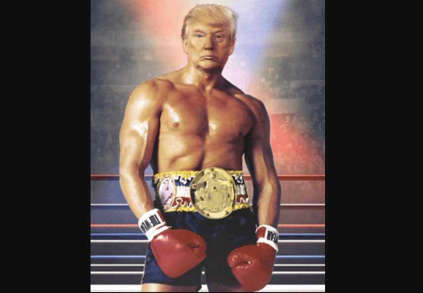 Trump comparte montaje con cuerpo de Rocky, responden con meme de AMLO