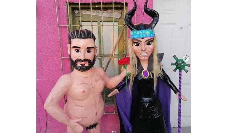 Crean piñata de Américo Garza desnudo y Karla Panini como ‘Maléfica’